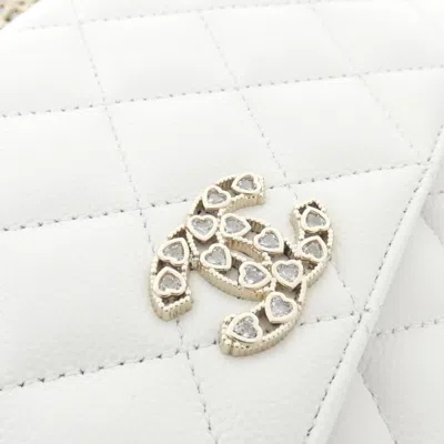 Pre-owned Chanel White Grained Calfskin Chain/shoulder Wallet ()