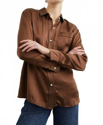 Rails Oak Silk Charmeuse Button-front Shirt In Brown