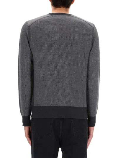 Belstaff Crew Neck Long Sleeve Sweater With Ribbed Cuffs In Gray