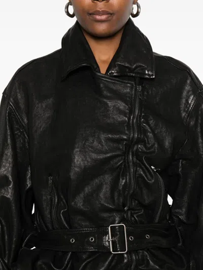 Diesel Belted Jacket In Boiled Leather In Black