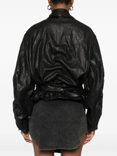 Diesel Belted Jacket In Boiled Leather In Black