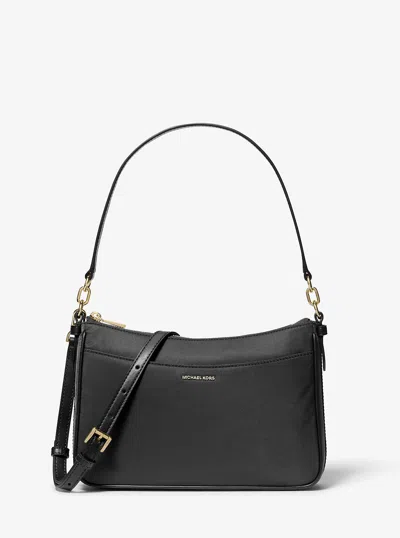 Michael Kors Jet Set Medium Pebbled Leather Convertible Crossbody Bag In Black