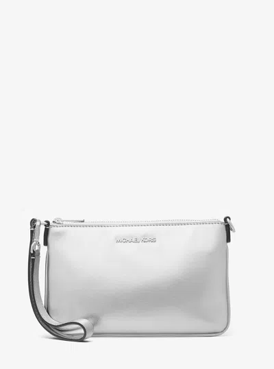 Michael Kors Outlet Jet Set Small Metallic Wristlet In Silver