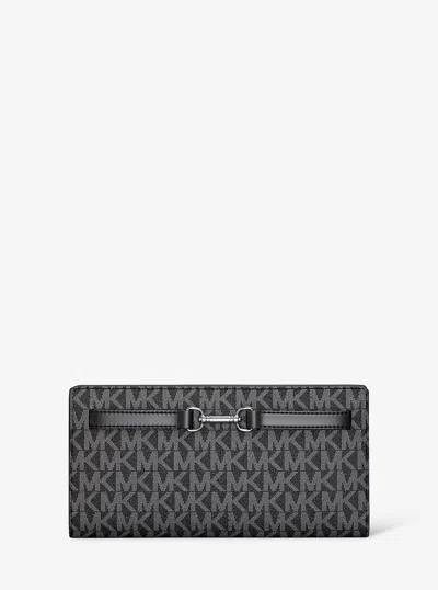 Michael Kors Outlet Carson Large Signature Logo Wallet In Black