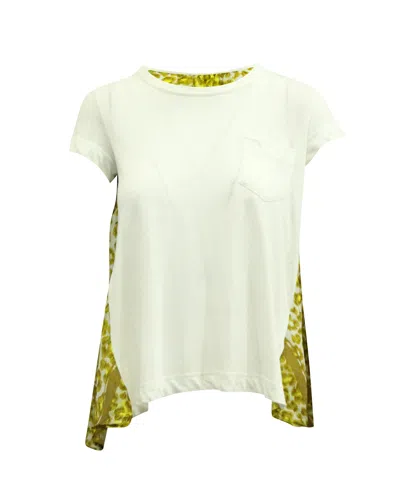 Sacai Panel Printed Pleated Flared T-shirt In Multicolor Linen In Multi