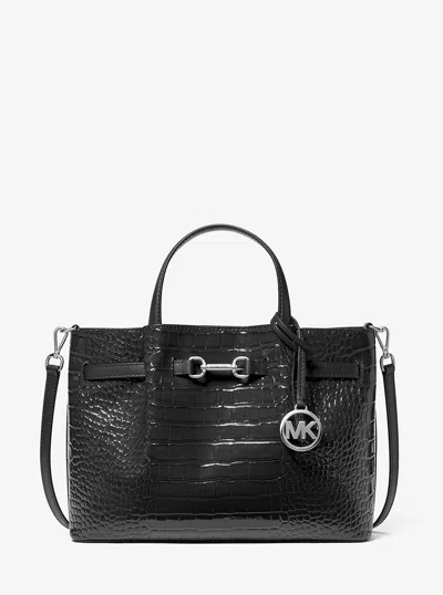 Michael Kors Outlet Carson Medium Crocodile Embossed Satchel In Black