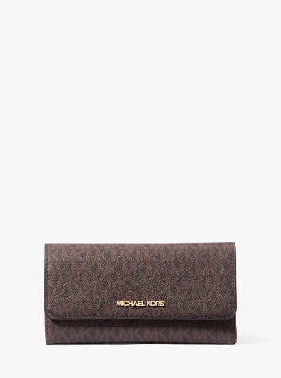 Michael Kors Outlet Jet Set Large Logo Trifold Wallet In Brown