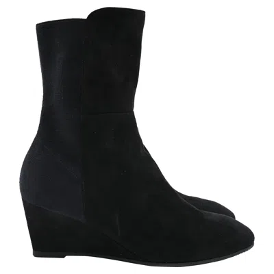 Stuart Weitzman Beatrice Wedge Ankle Boots In Black Suede In Black
