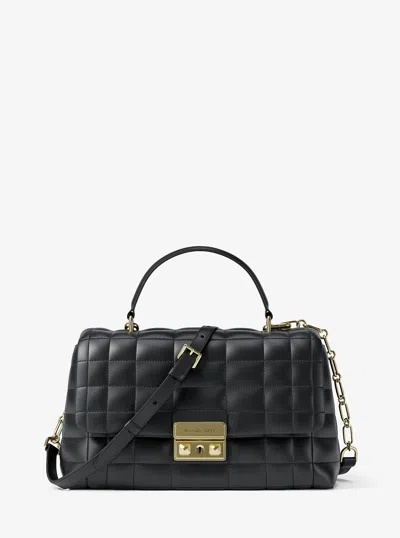 Michael Kors Tribeca Medium Quilted Leather Satchel In Black