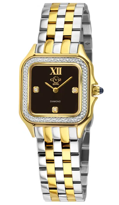 Gv2 Milan Women's Two Toned Ipyg 316l Stainless Steel, Black Onyx Dial, Two Toned Ipyg Stainless Steel B In Gold