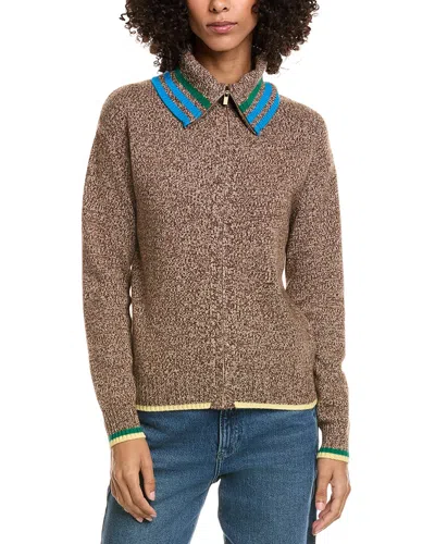 Incashmere Marled Cashmere Zip Cardigan In Brown