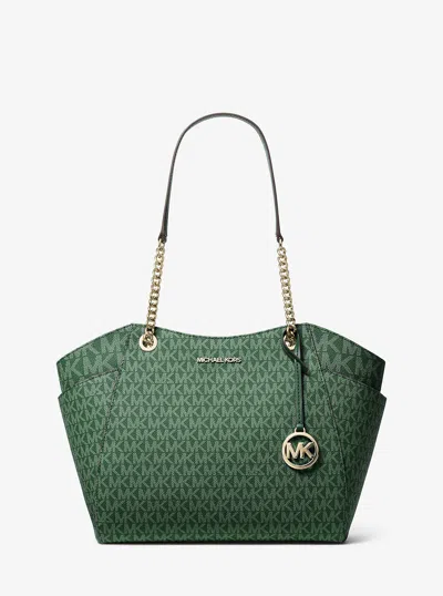 Michael Kors Outlet Jet Set Large Signature Logo Shoulder Bag In Green