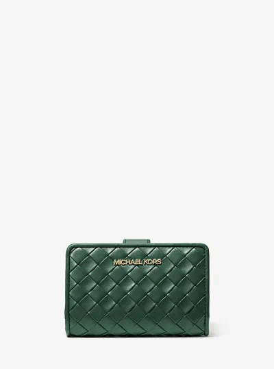 Michael Kors Outlet Jet Set Medium Woven Wallet In Green