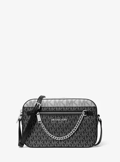 Michael Kors Outlet Jet Set Large Signature Logo Crossbody Bag In Black