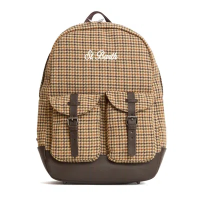 Mc2 Saint Barth Pied De Poule Wool Backpack With Leather Accents In Multi