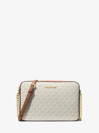 Michael Kors Outlet Jet Set Large Printed Logo Crossbody Bag In Neutral