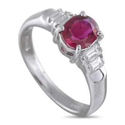 Lb Exclusive Platinum 0.20 Ct Diamond And 0.86 Ct Ruby Ring Mf11-101725 In White