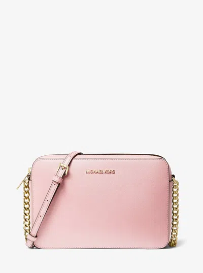 Michael Kors Outlet Jet Set Large Saffiano Leather Crossbody Bag In Pink