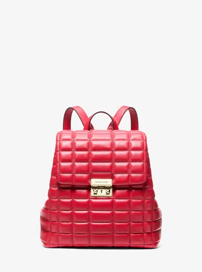 Michael Kors Tribeca Small Quilted Leather Backpack In Red