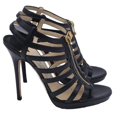 Jimmy Choo Glenys Caged Gladiator Sandal Heels In Black Leather In Black