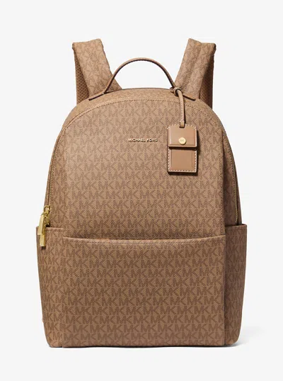 Michael Kors Sable Large Signature Logo Backpack In Neutral