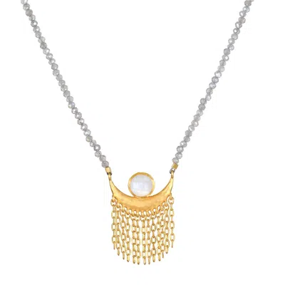 Satya Jewelry Scattering Stardust Labradorite Moon Fringe Necklace In Gold