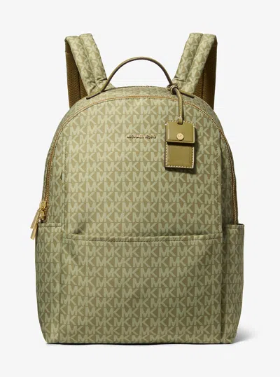 Michael Kors Sable Large Printed Signature Logo Backpack In Green