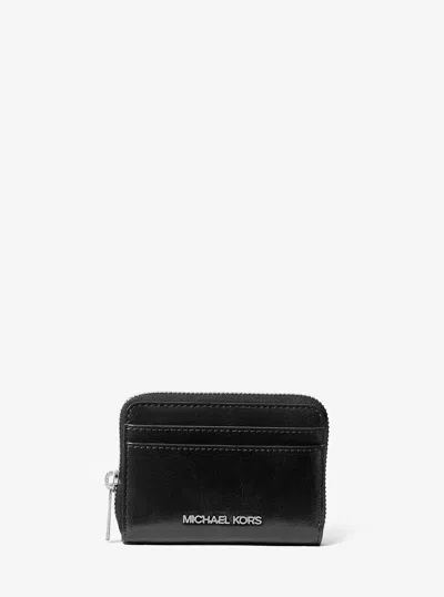 Michael Kors Outlet Jet Set Medium Distressed Zip Card Case In Black