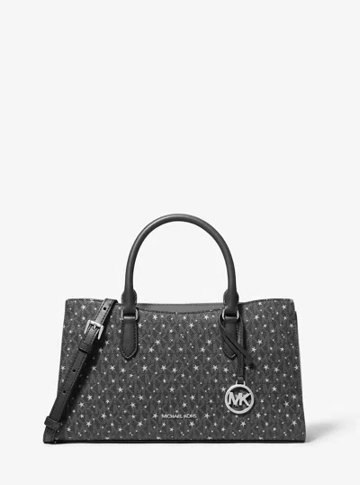 Michael Kors Outlet Arden Medium Printed Signature Logo Satchel In Black