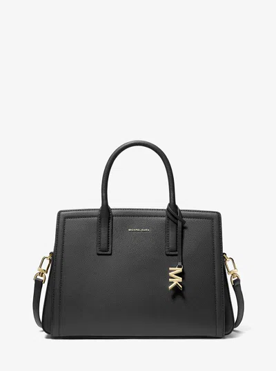 Michael Kors Laila Medium Leather Satchel In Black