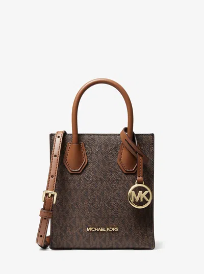 Michael Kors Outlet Mercer Extra-small Logo And Leather Crossbody Bag In Brown