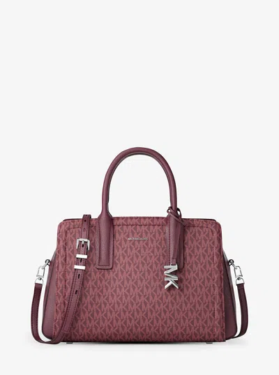 Michael Kors Laila Medium Signature Logo Satchel In Red