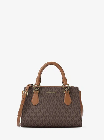 Michael Kors Outlet Marilyn Small Signature Logo Messenger Bag In Brown