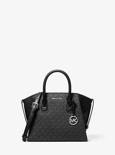Michael Kors Outlet Avril Small Signature Logo Satchel In Black