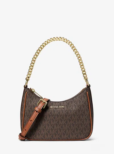 Michael Kors Outlet Jet Set Signature Logo Convertible Crossbody Bag In Brown