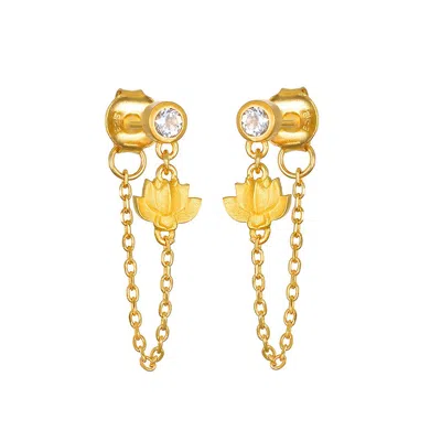 Satya Jewelry Arising Lotus White Topaz Chain Stud Earrings In Gold