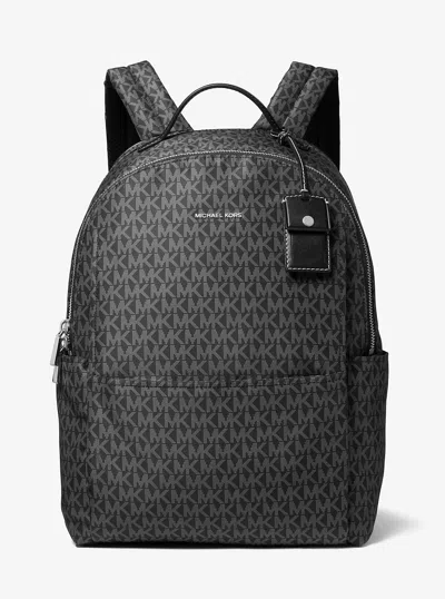 Michael Kors Sable Large Printed Signature Logo Backpack In Black