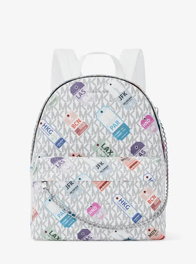 Michael Kors Outlet Slater Medium Printed Signature Logo Backpack In White