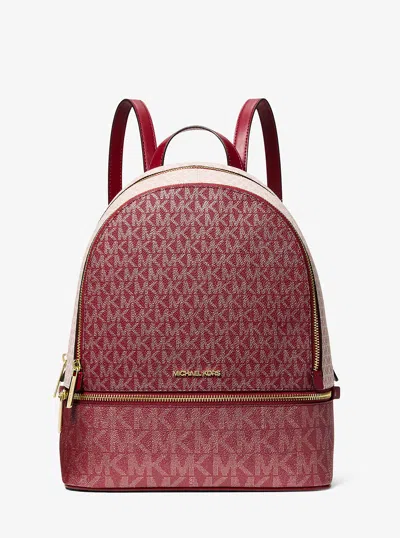 Michael Kors Outlet Rhea Medium Metallic Signature Logo Backpack In Red