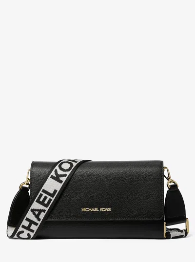 Michael Kors Outlet Jet Set Large Leather Crossbody Bag In Black