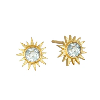 Satya Jewelry Light Seeker Blue Topaz Starburst Earrings In Gold