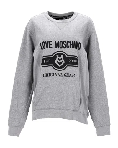 Moschino Love  Original Gear Print Sweater In Grey Cotton In Gray