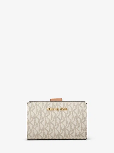 Michael Kors Outlet Medium Signature Logo Wallet In Neutral