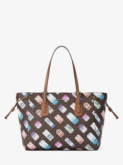 Michael Kors Outlet Voyager Large Printed Signature Logo Tote Bag In Multi