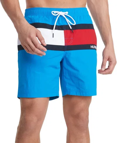 Tommy Hilfiger Swim Trunks Men's Blue Blitz Drawstring Waist Swimwear Fts987 In Blue