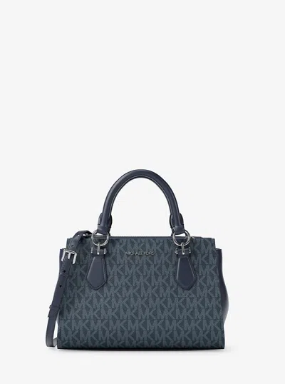 Michael Kors Outlet Marilyn Small Signature Logo Messenger Bag In Blue
