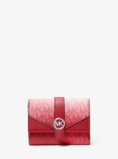 Michael Kors Outlet Greenwich Medium Ombré Signature Logo Tri-fold Wallet In Red