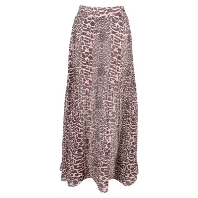 Ganni Pleated Georgette Maxi Skirt In Animal Print Polyester In Pink