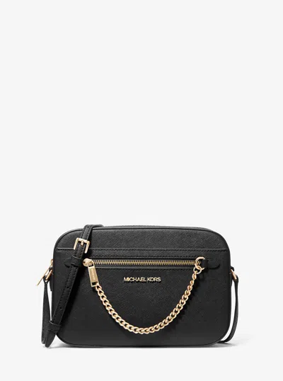 Michael Kors Outlet Jet Set Large Saffiano Leather Crossbody Bag In Black