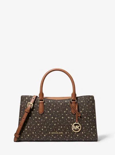 Michael Kors Outlet Arden Medium Printed Signature Logo Satchel In Brown